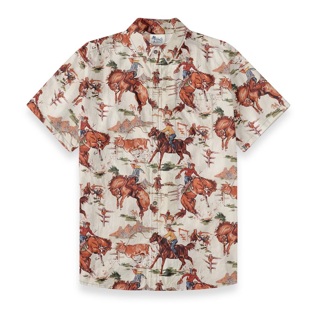 Cowboy Riding Horses Hawaiian Shirt Button Down Cotton - variant image 1