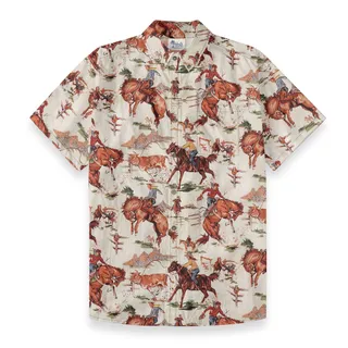 Cowboy Riding Horses Hawaiian Shirt Button Down Cotton