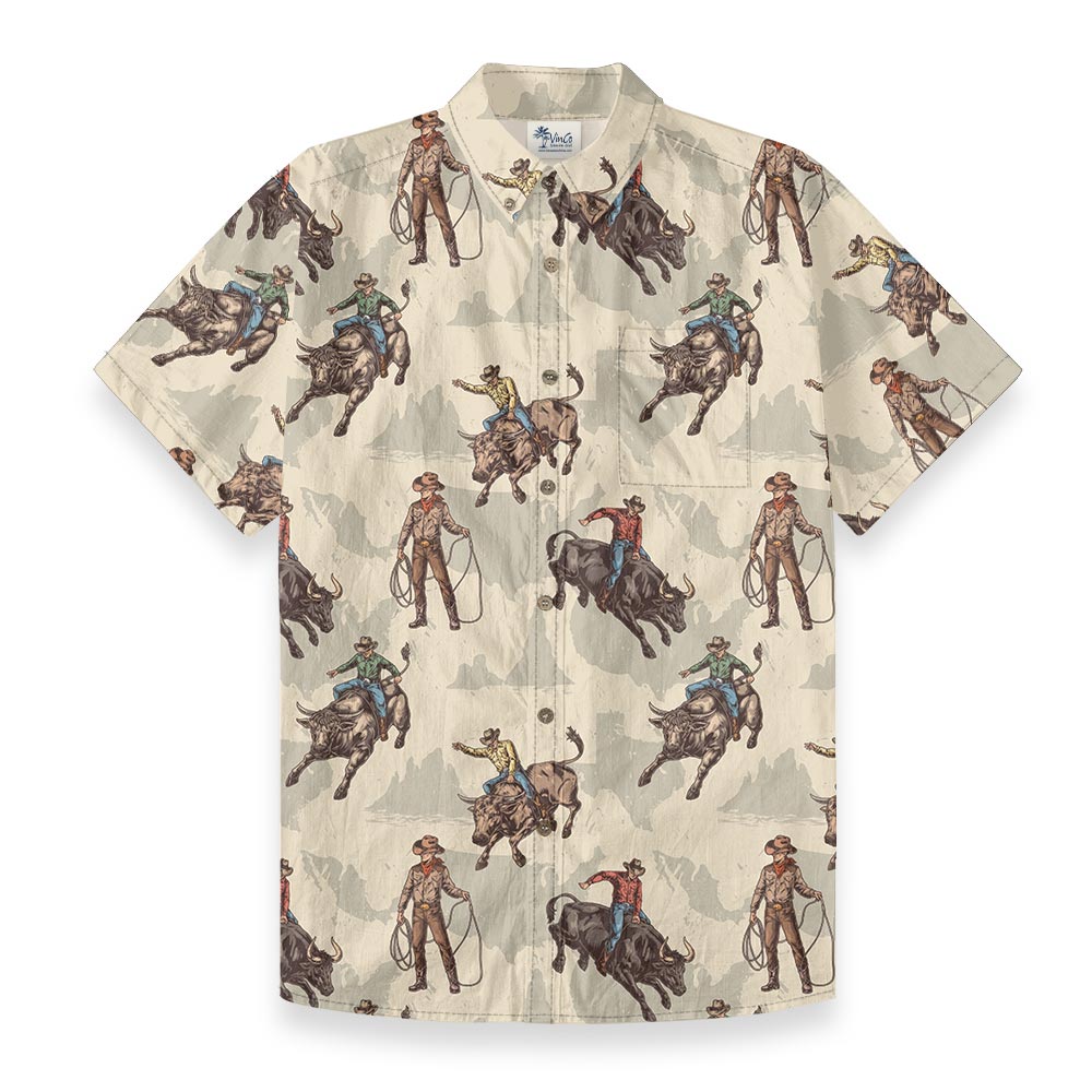 Cowboy Riding Bull Men's Button Down Cotton Shirt - variant image 1