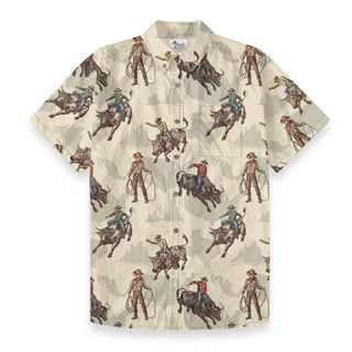 Cowboy Riding Bull Men's Button Down Cotton Shirt