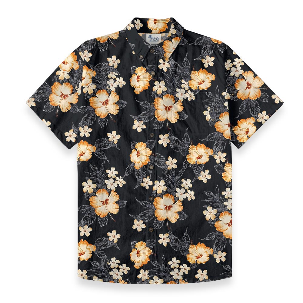 Classic Hibiscus Black Aloha Shirt Button Down Cotton - variant image 1