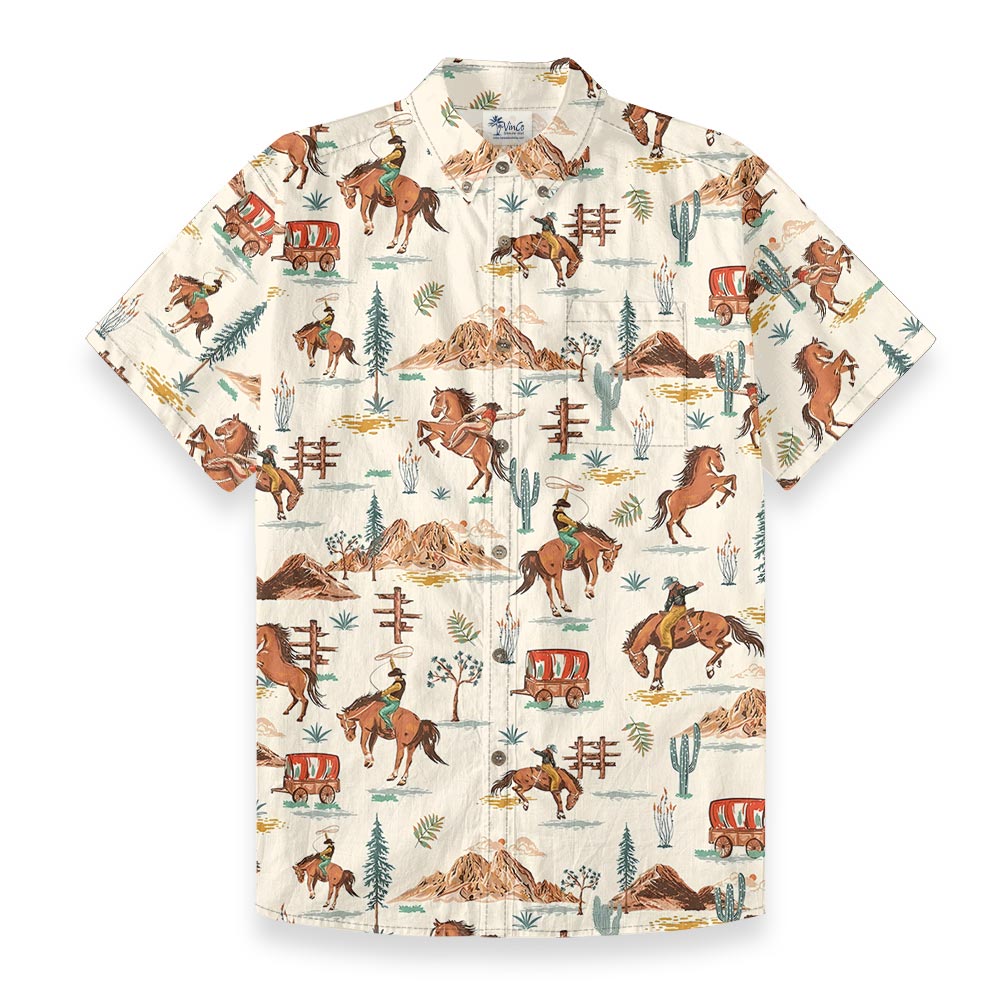 Western Cowboy Aloha Button Down Cotton Shirt - variant image 1