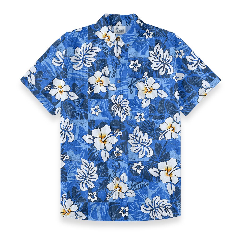 Blue Hibiscus Vintage Hawaiian Button Down Shirt Cotton - variant image 1