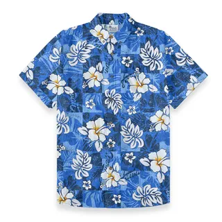 Blue Hibiscus Vintage Hawaiian Button Down Shirt Cotton