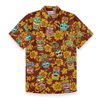 Vintage Tiki Floral Aloha Shirt Button Down Cotton