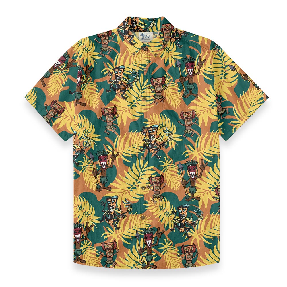 Tropical Tribal Tiki Man Button Down Cotton Shirt - variant image 1