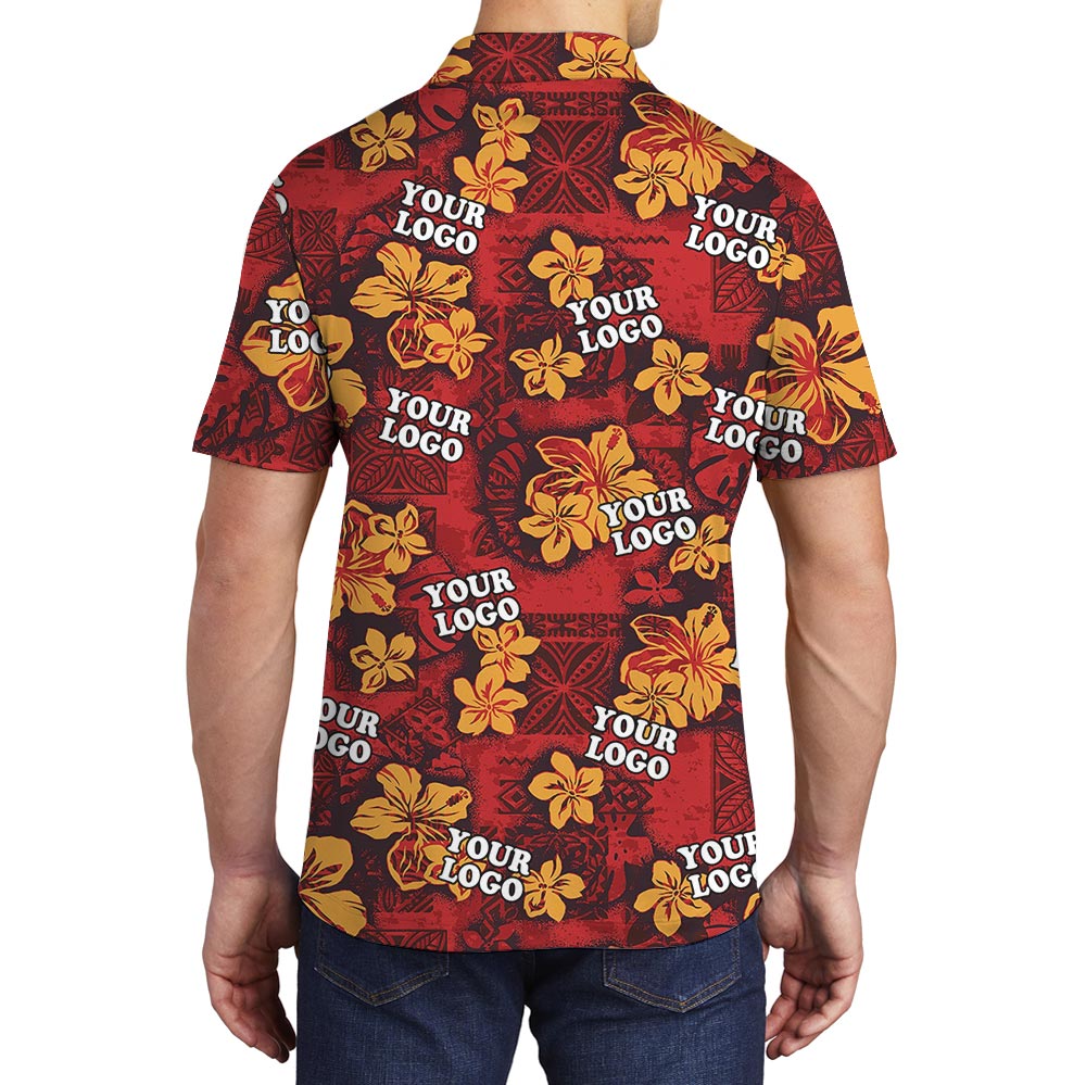 Vintage Red Hibiscus Custom Company Logo Polo Shirt