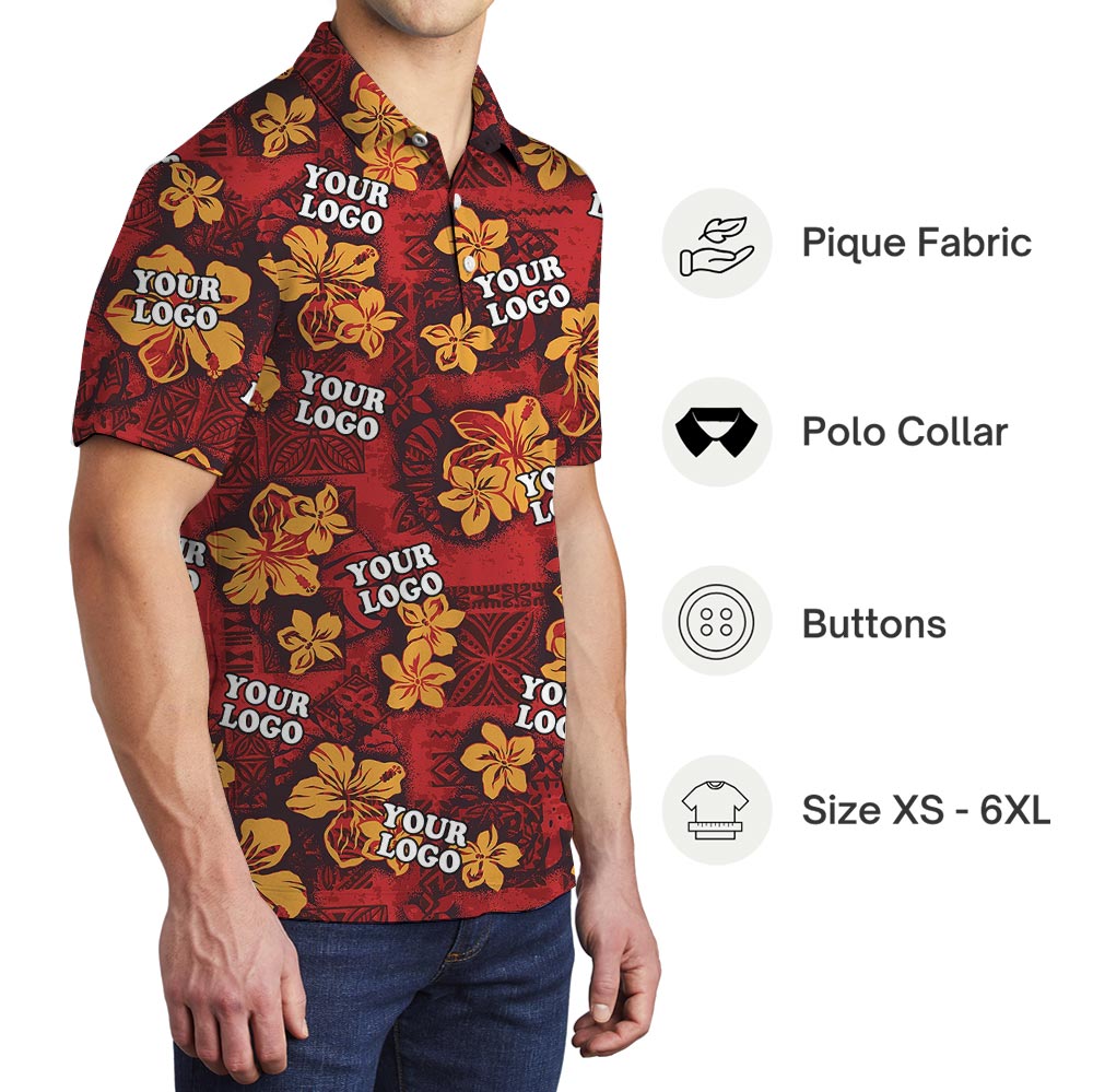 Vintage Red Hibiscus Custom Company Logo Polo Shirt