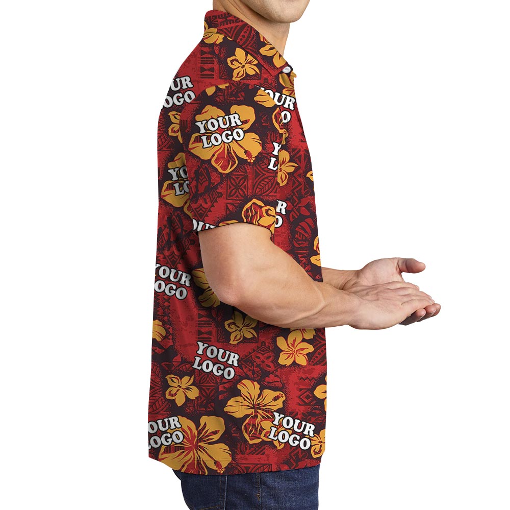Vintage Red Hibiscus Custom Company Logo Polo Shirt