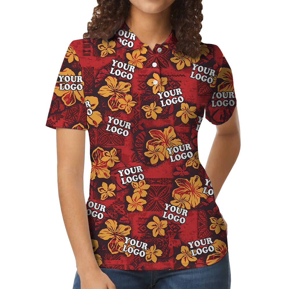 Vintage Red Hibiscus Custom Company Logo Polo Shirt