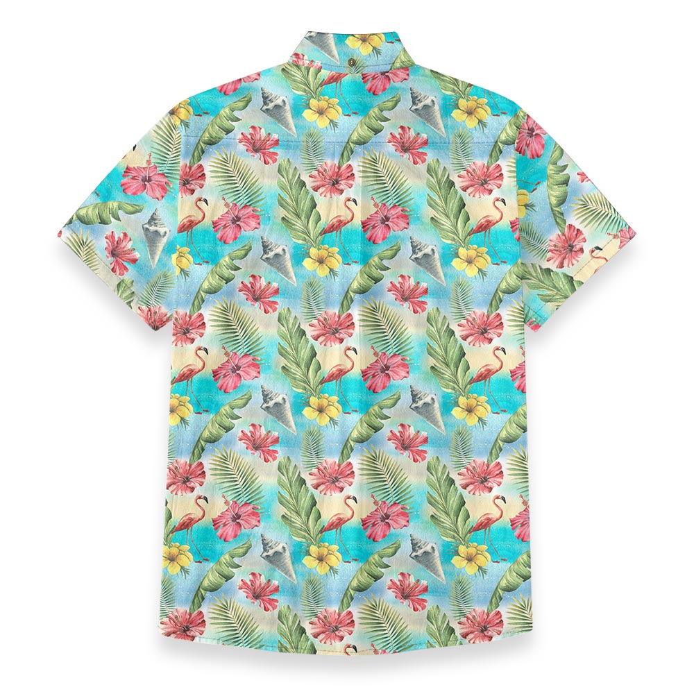 Tropical Flamingo Paradise Men’s Button Down Hawaiian Shirt