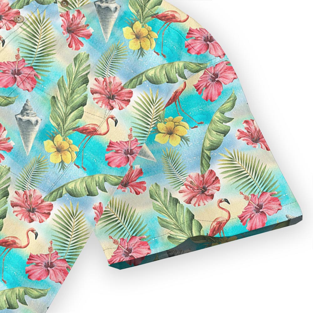 Tropical Flamingo Paradise Men’s Button Down Hawaiian Shirt