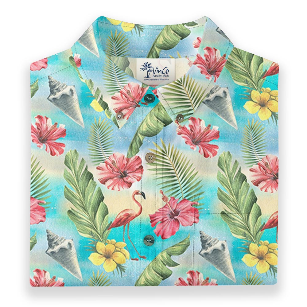 Tropical Flamingo Paradise Men’s Button Down Hawaiian Shirt