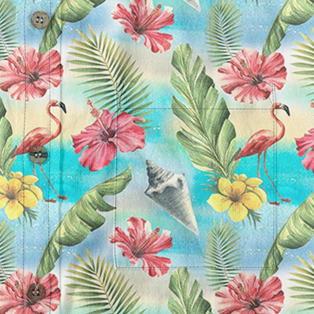 Tropical Flamingo Paradise Men’s Button Down Hawaiian Shirt