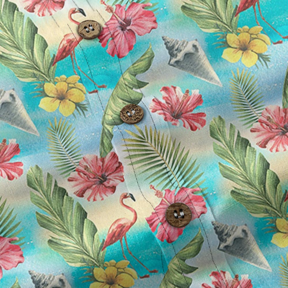 Tropical Flamingo Paradise Men’s Button Down Hawaiian Shirt