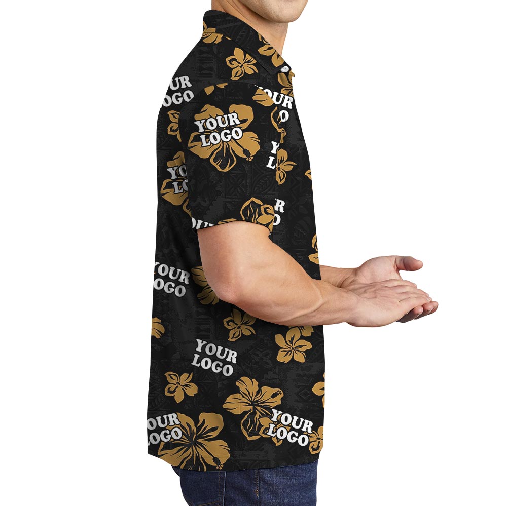 Bulk Order Black Floral Personalized Hawaiian Polo Shirt