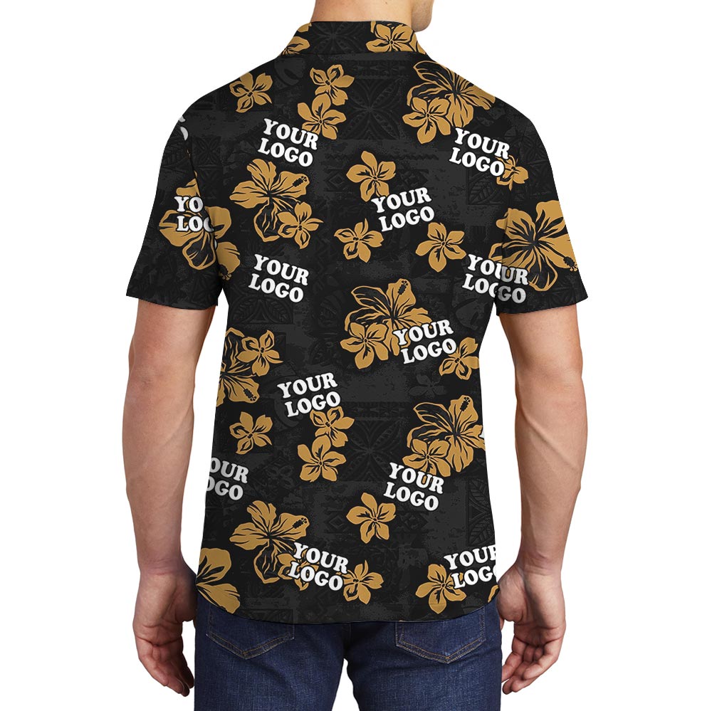 Bulk Order Black Floral Personalized Hawaiian Polo Shirt