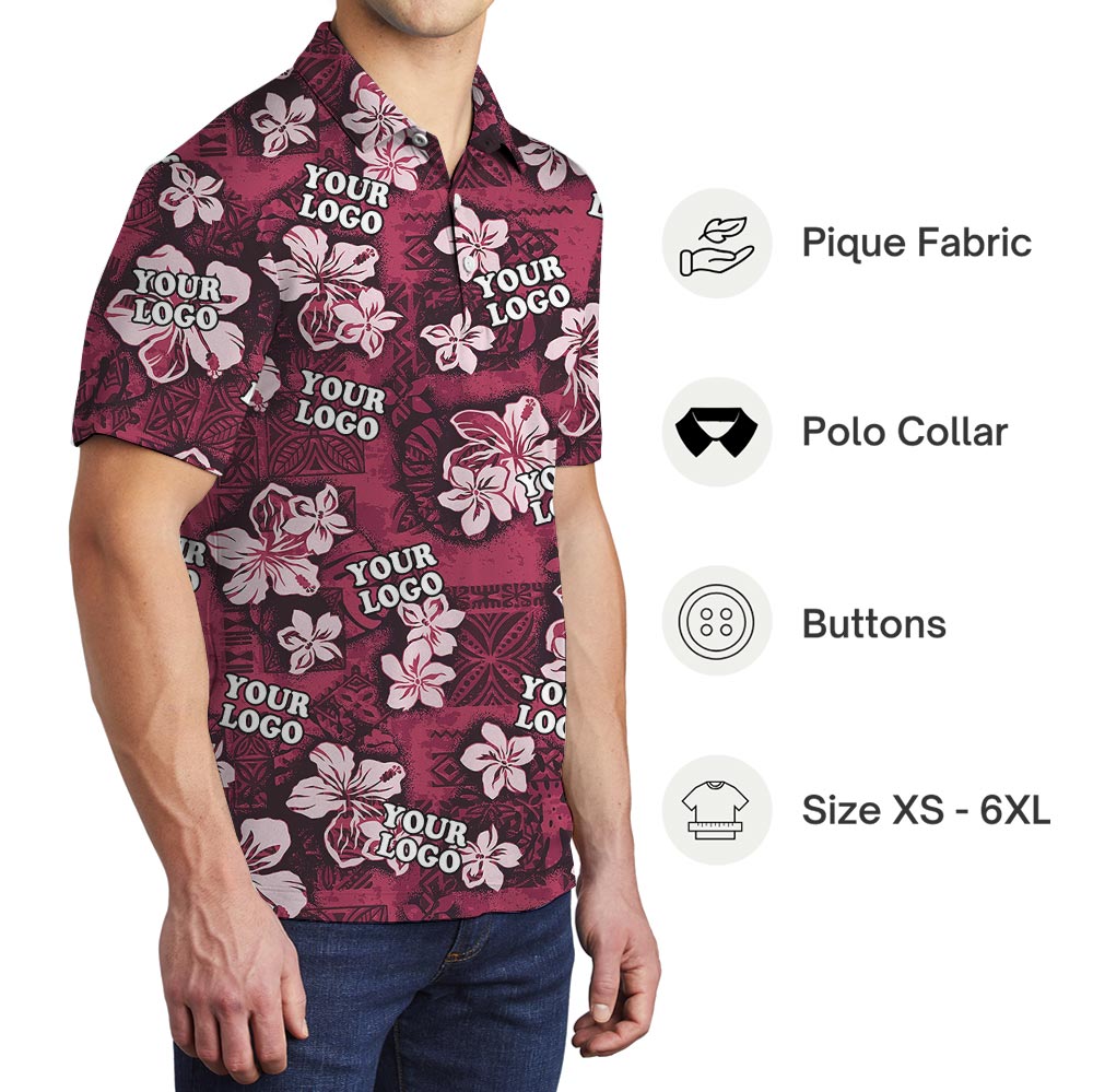 Custom Logo Pink Hawaiian Hibiscus Vintage Polo Shirt