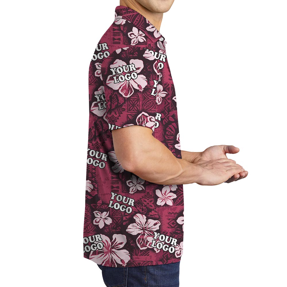 Custom Logo Pink Hawaiian Hibiscus Vintage Polo Shirt