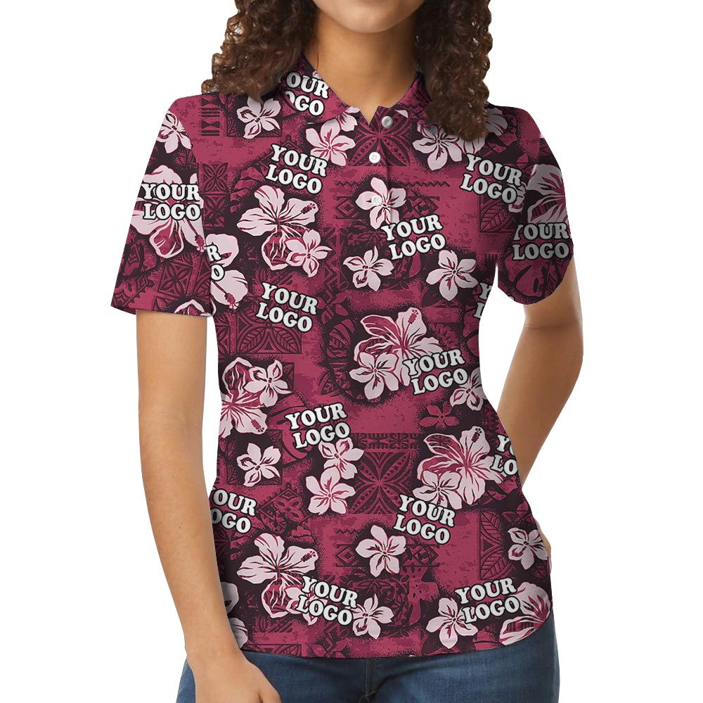 Custom Logo Pink Hawaiian Hibiscus Vintage Polo Shirt