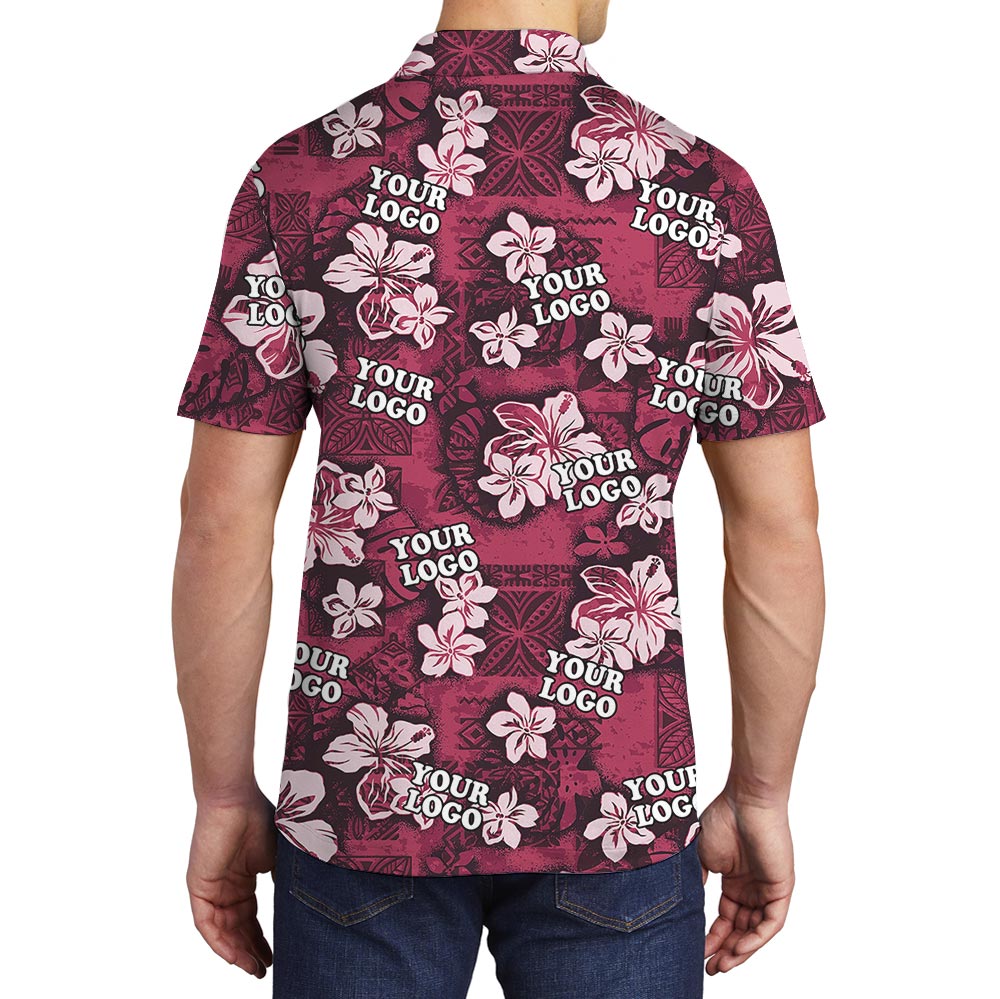 Custom Logo Pink Hawaiian Hibiscus Vintage Polo Shirt