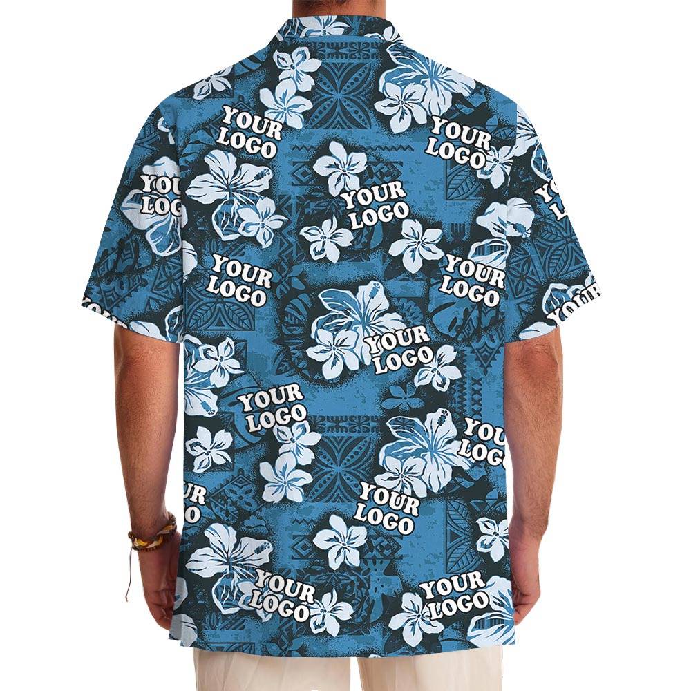 Vintage Blue Personalized Hawaiian Shirt With Logo