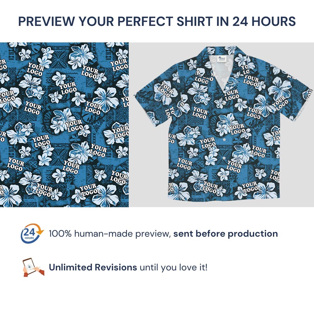 Vintage Blue Personalized Hawaiian Shirt With Logo