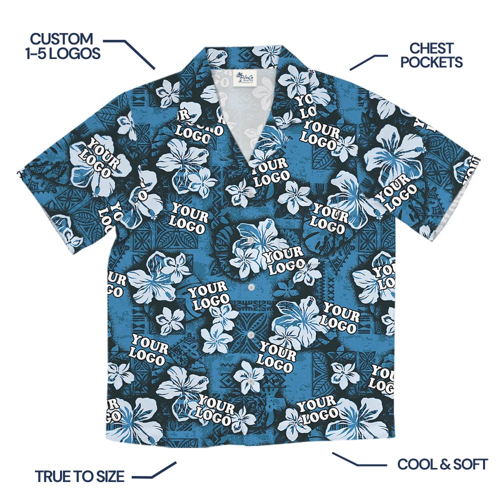 Vintage Blue Personalized Hawaiian Shirt With Logo