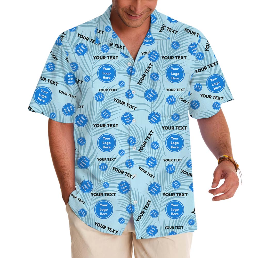 Custom Branding Blue Hawaiian Shirt With Preview