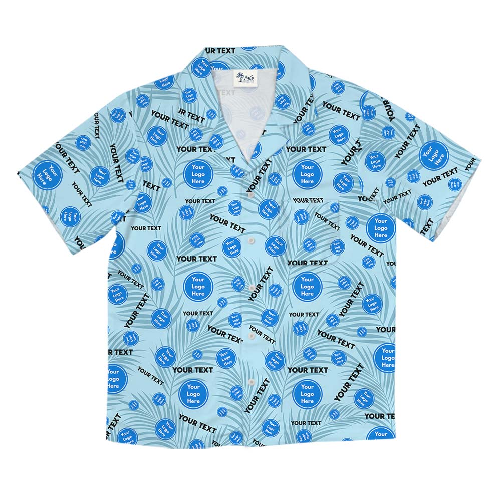 Custom Branding Blue Hawaiian Shirt With Preview