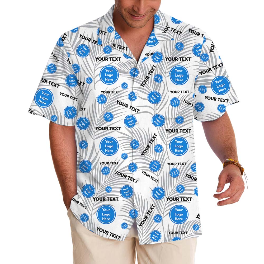Custom Logo And Text White Hawaiian Shirt With Pockets