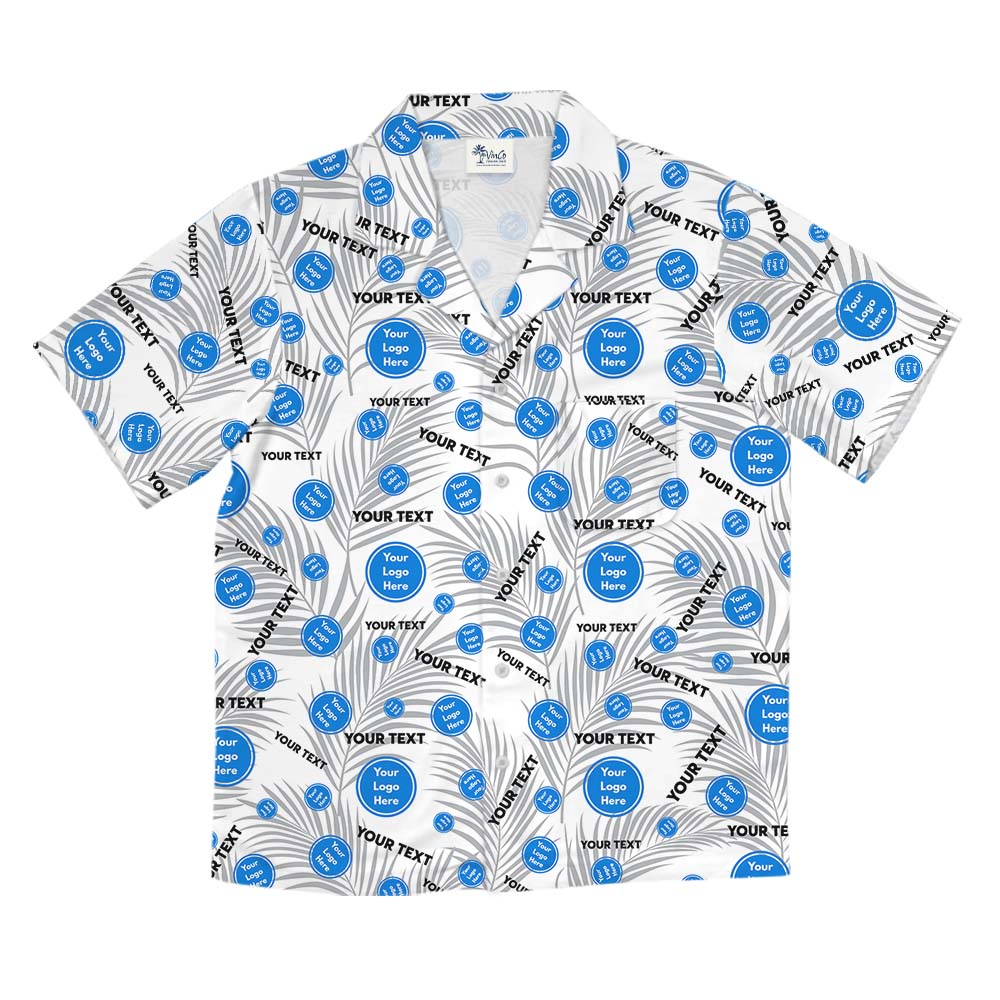 Custom Logo And Text White Hawaiian Shirt With Pockets