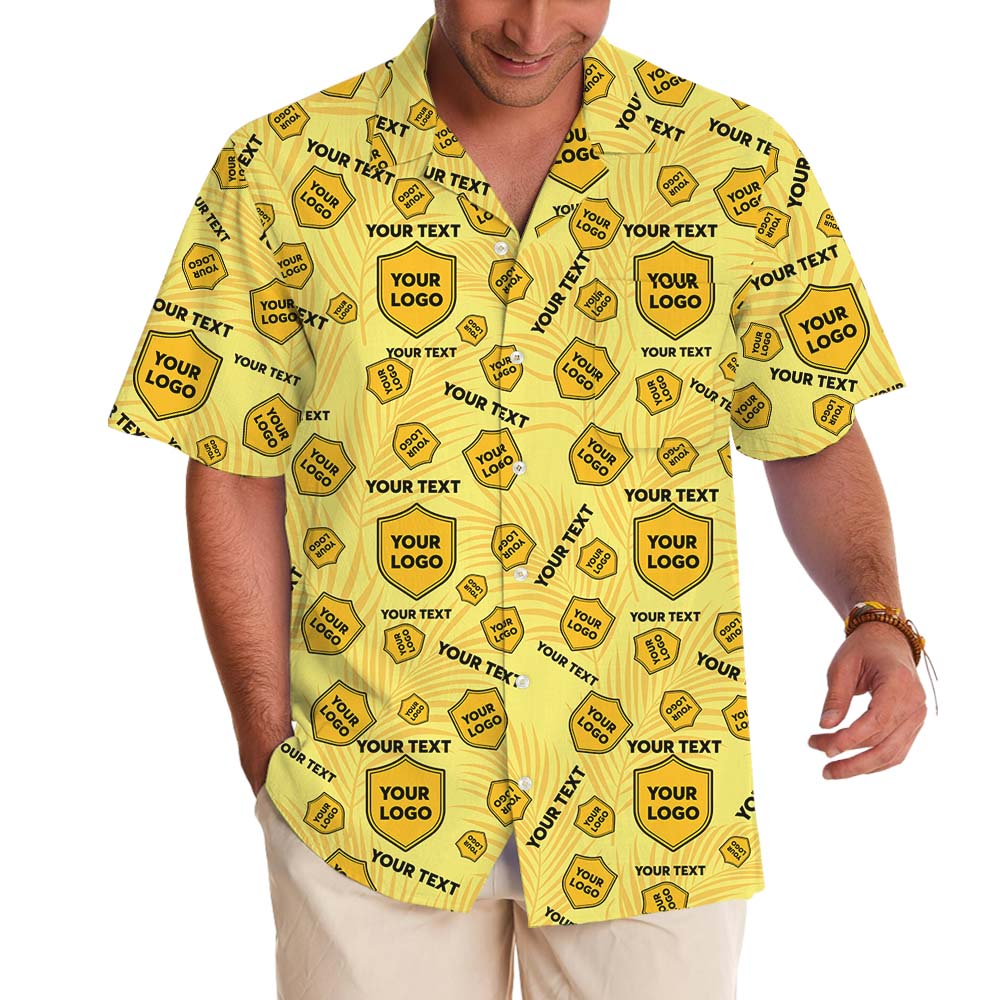 Custom Logo And Text Yellow Tropical Hawaiian Shirt