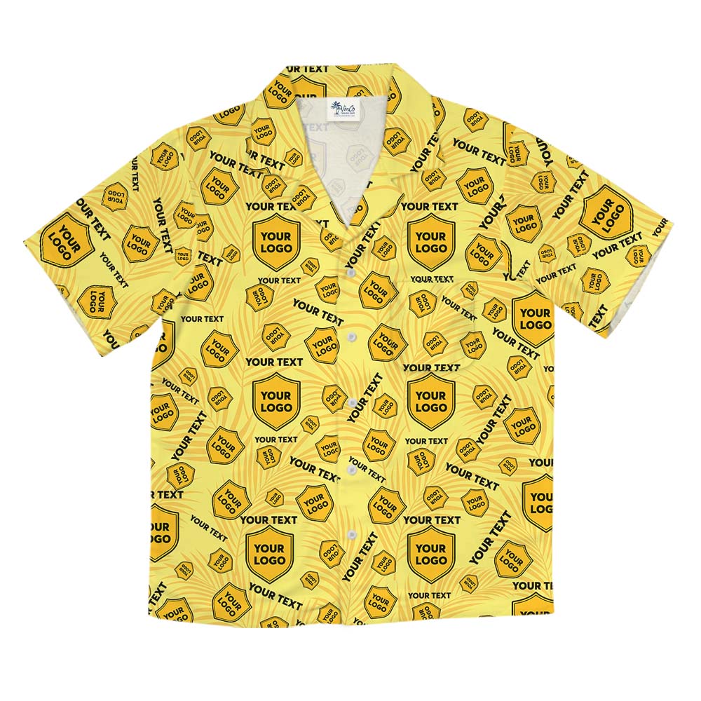 Custom Logo And Text Yellow Tropical Hawaiian Shirt