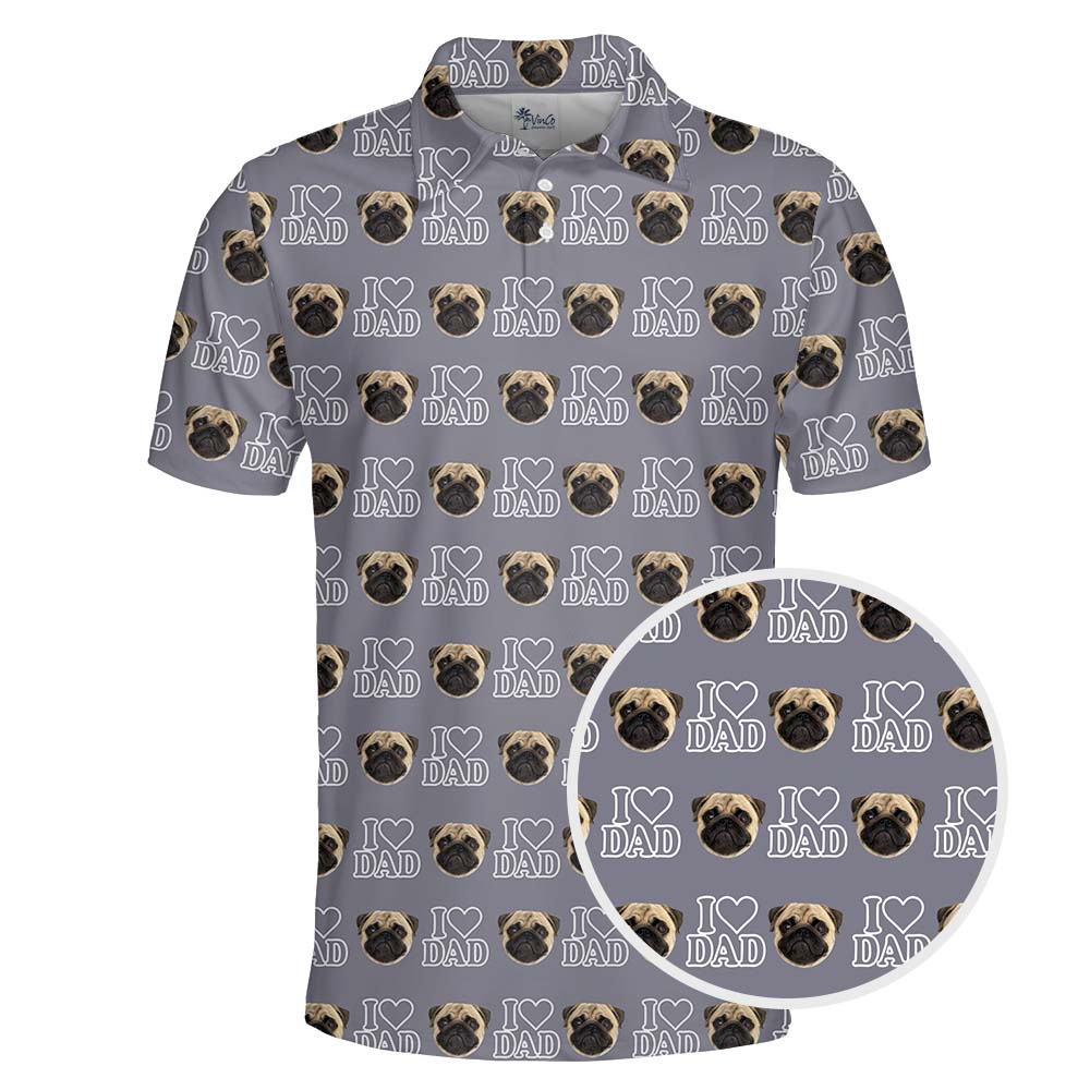 Custom Face I Love Dad Golf Shirt With Preview