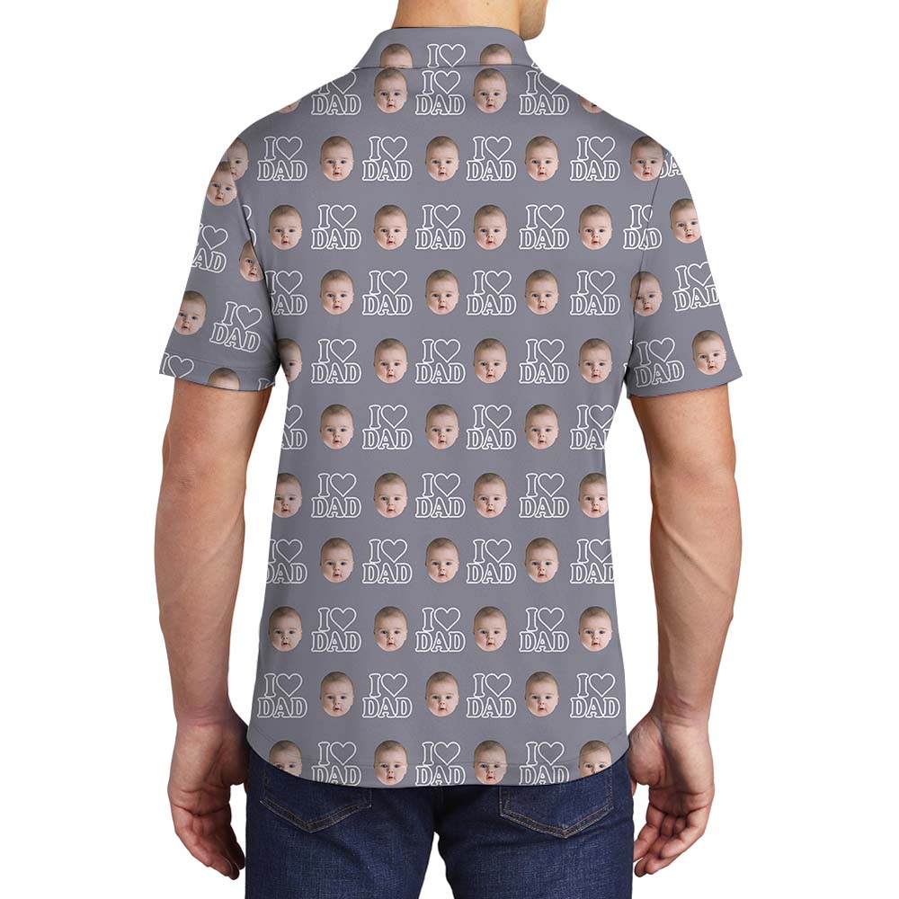 Custom Face I Love Dad Golf Shirt With Preview