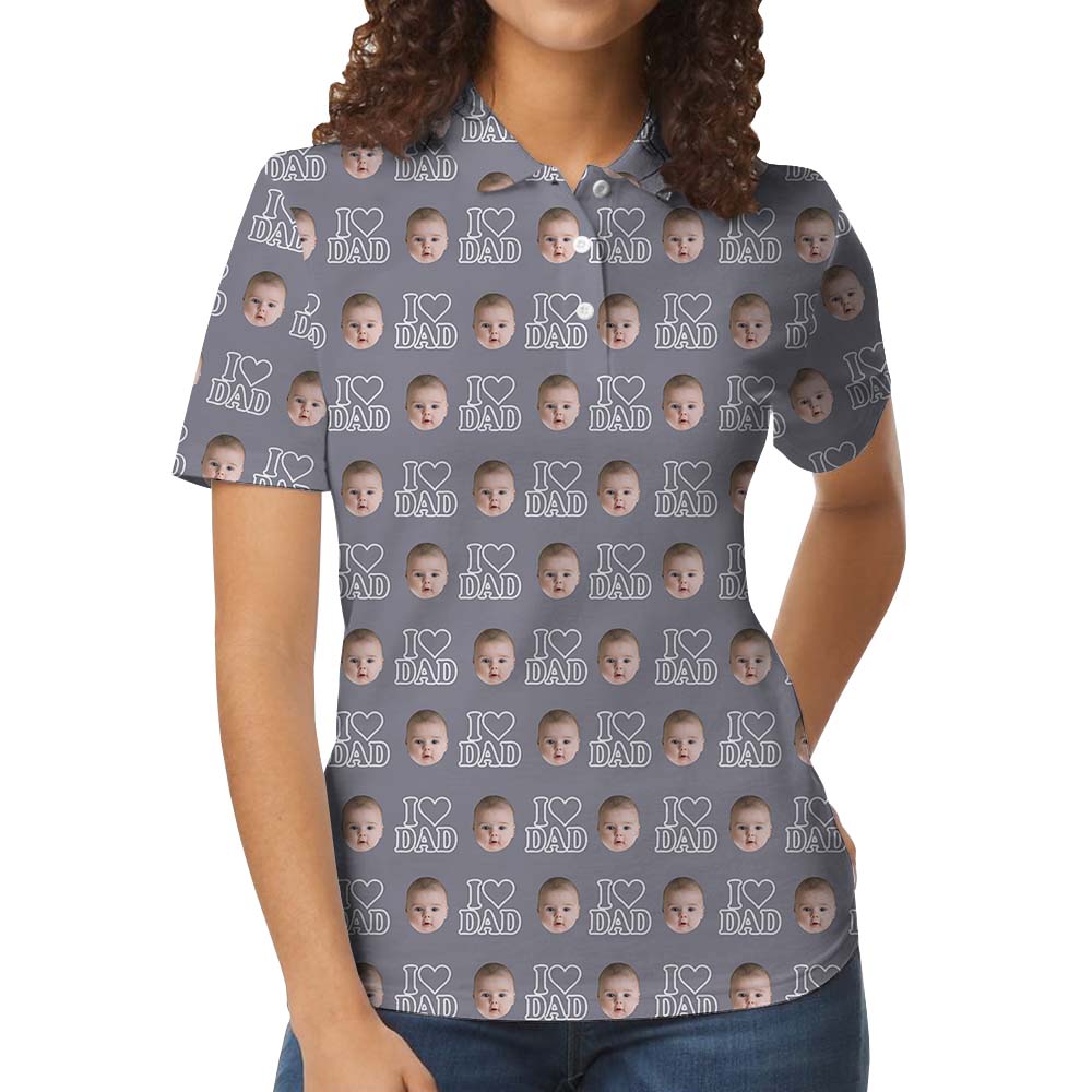 Custom Face I Love Dad Golf Shirt With Preview