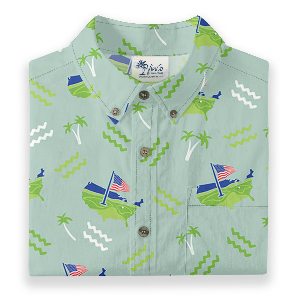 American Flag Golf Cotton Button Down Shirt