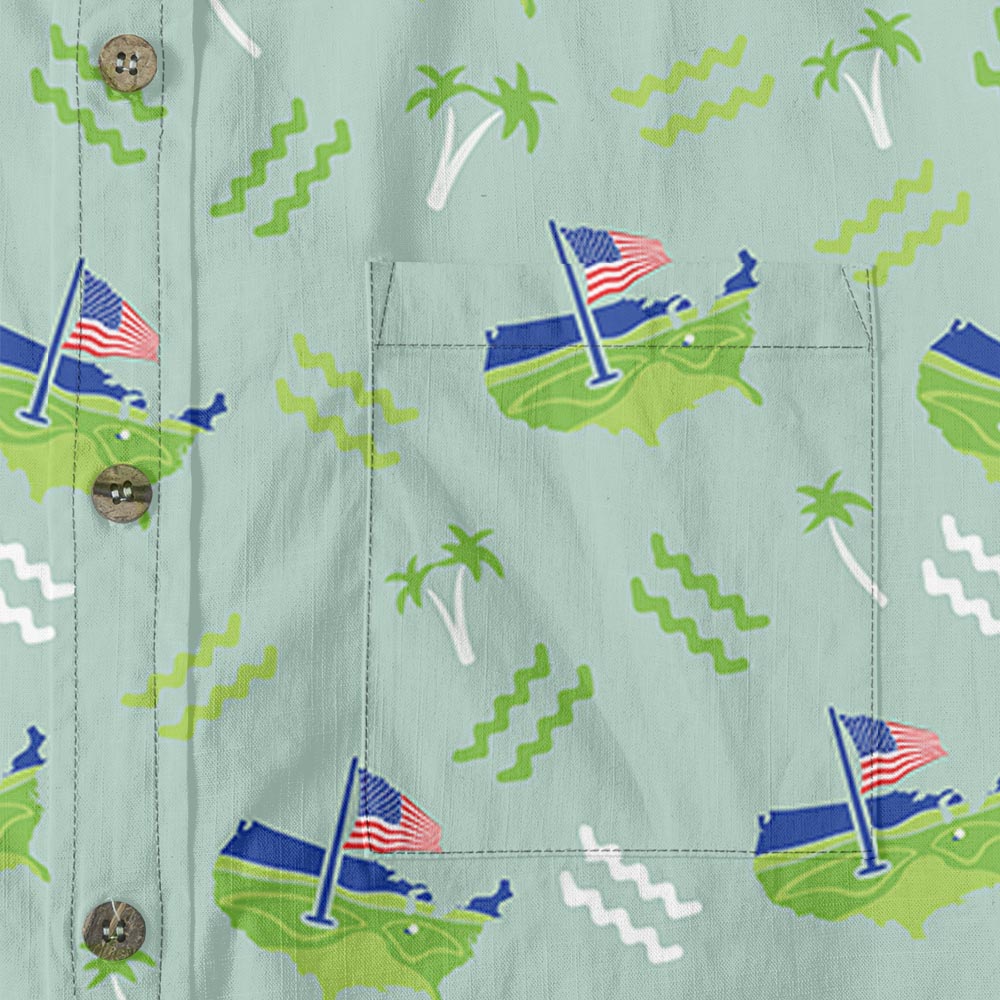 American Flag Golf Cotton Button Down Shirt