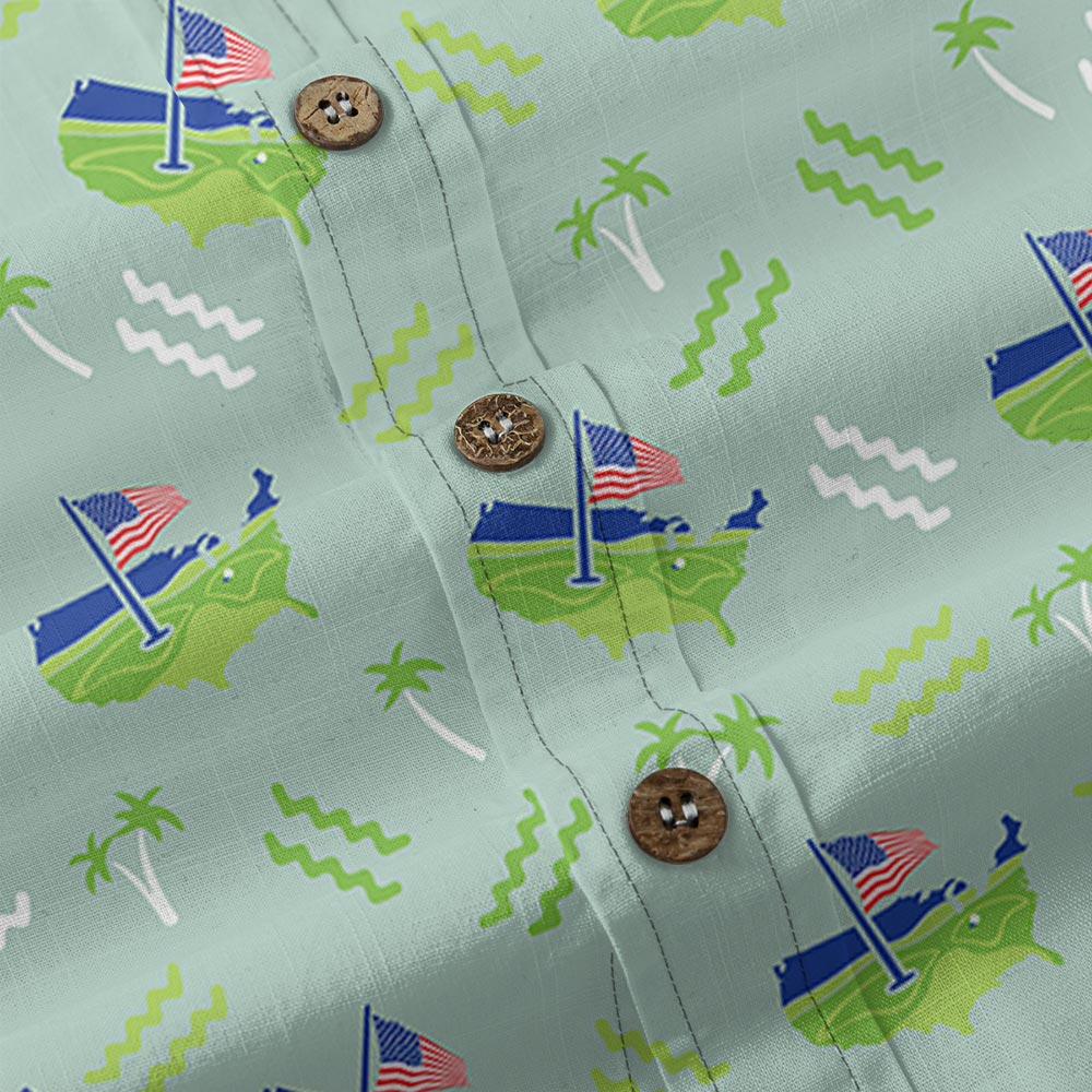 American Flag Golf Cotton Button Down Shirt