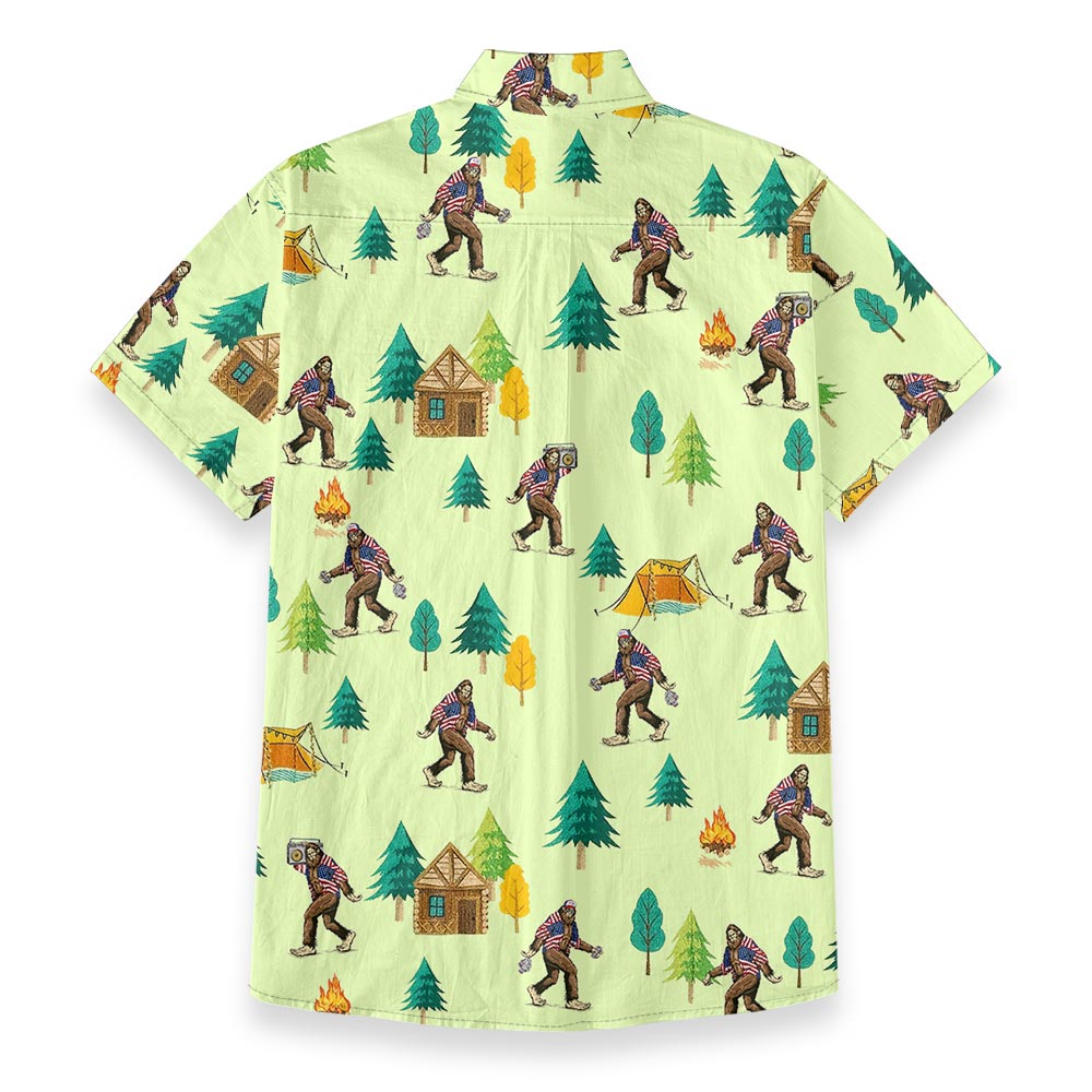 American Bigfoot Camping Hawaiian Camp Shirt Button Down