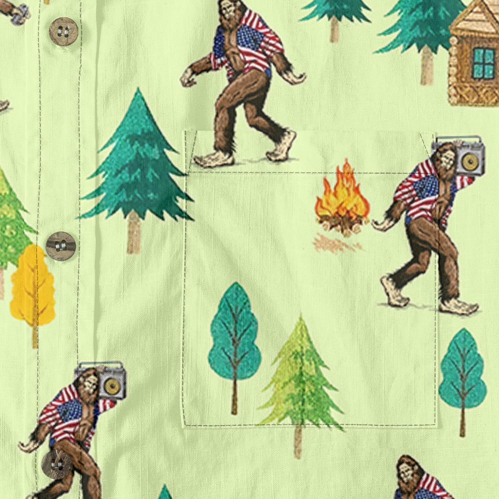 American Bigfoot Camping Hawaiian Camp Shirt Button Down