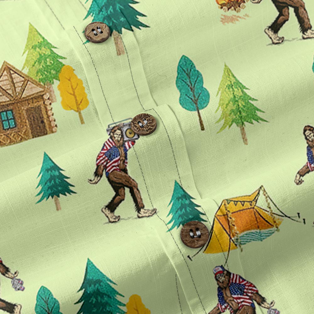 American Bigfoot Camping Hawaiian Camp Shirt Button Down
