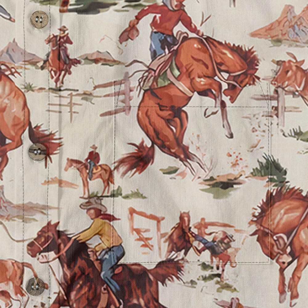 Cowboy Riding Horses Hawaiian Shirt Button Down Cotton