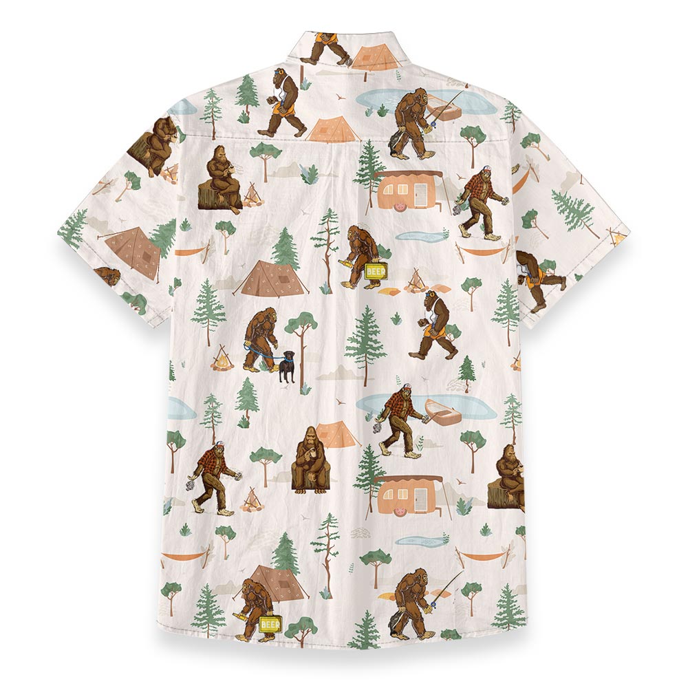 Bigfoot Camping Button Down Cotton Hawaiian Shirt
