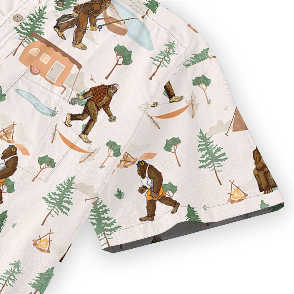 Bigfoot Camping Button Down Cotton Hawaiian Shirt