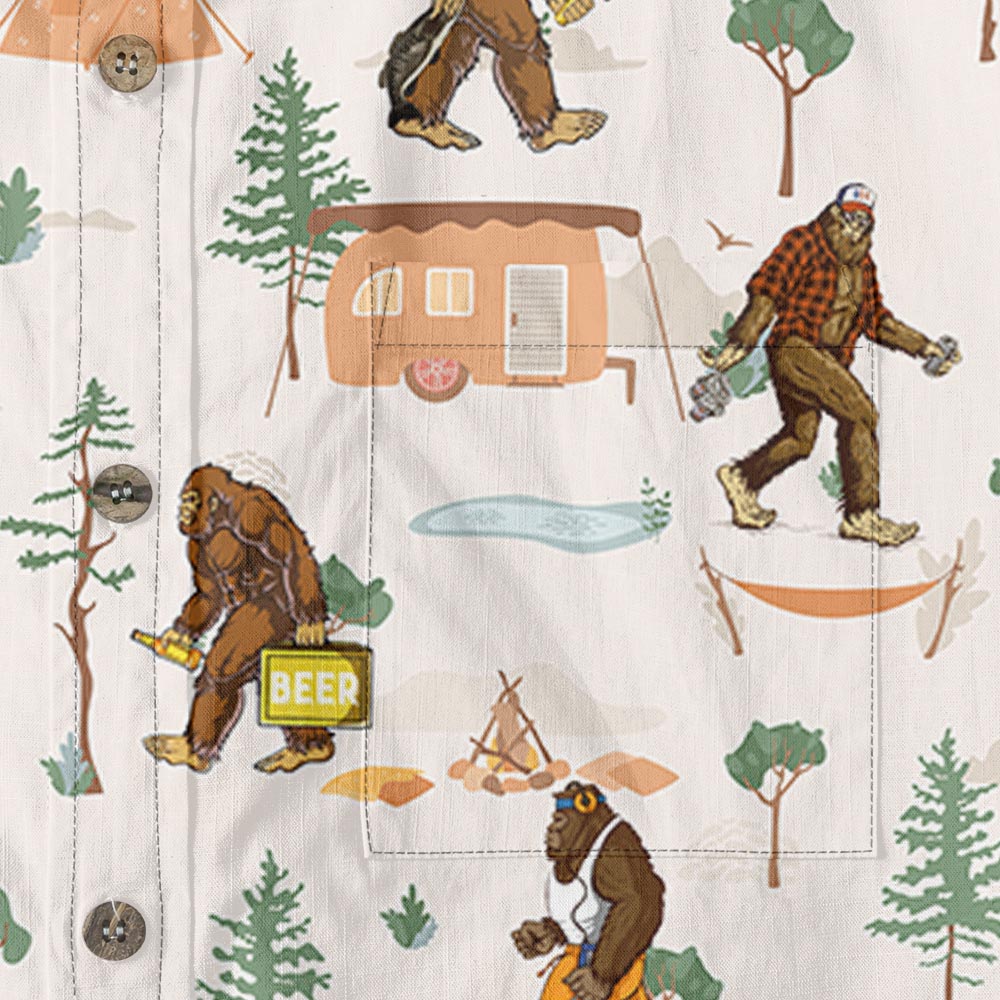 Bigfoot Camping Button Down Cotton Hawaiian Shirt