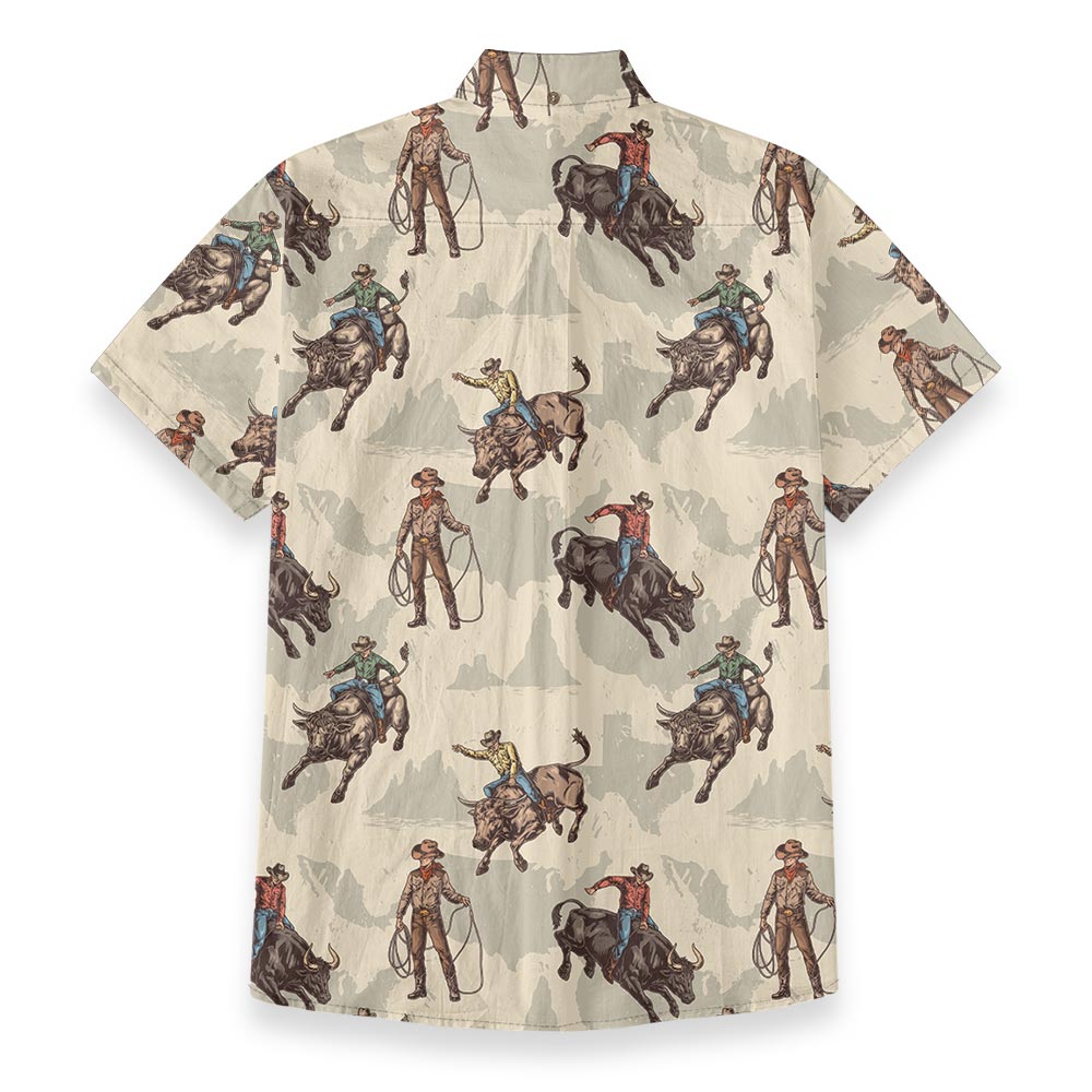 Cowboy Riding Bull Men's Button Down Cotton Shirt