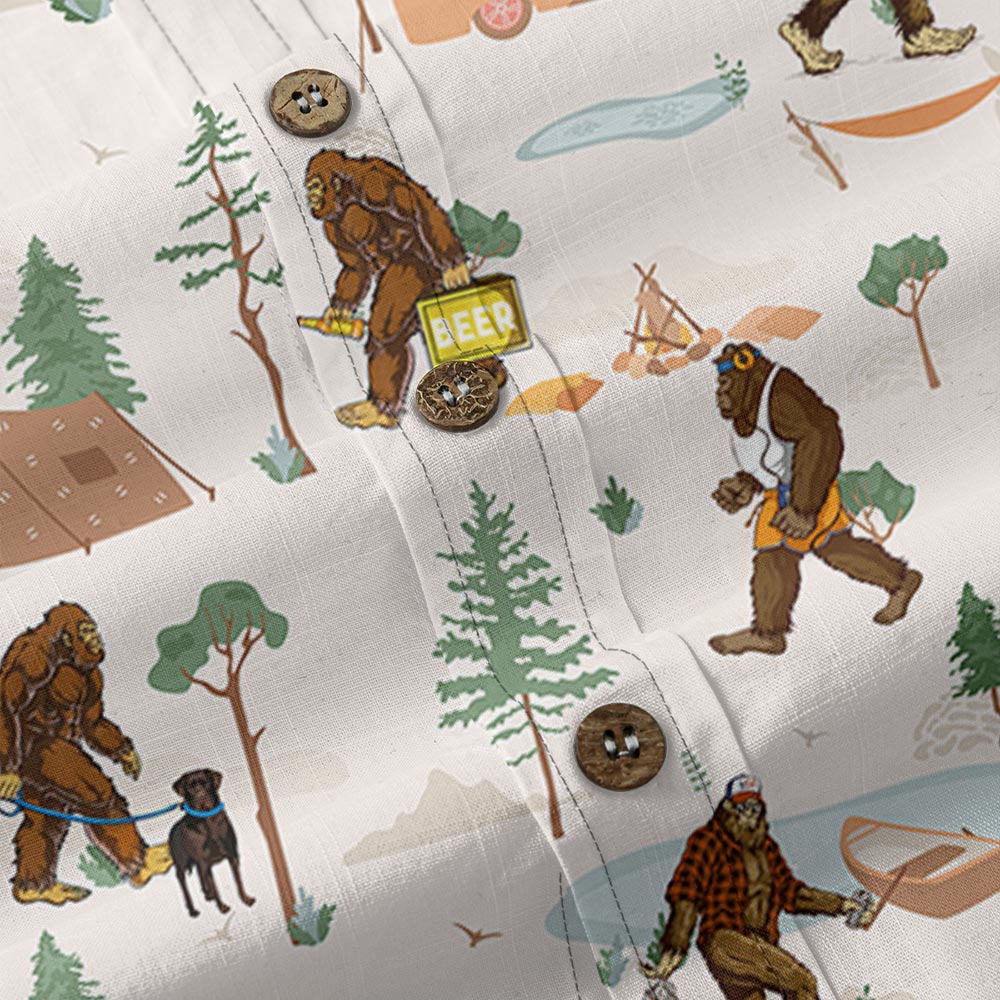 Bigfoot Camping Button Down Cotton Hawaiian Shirt