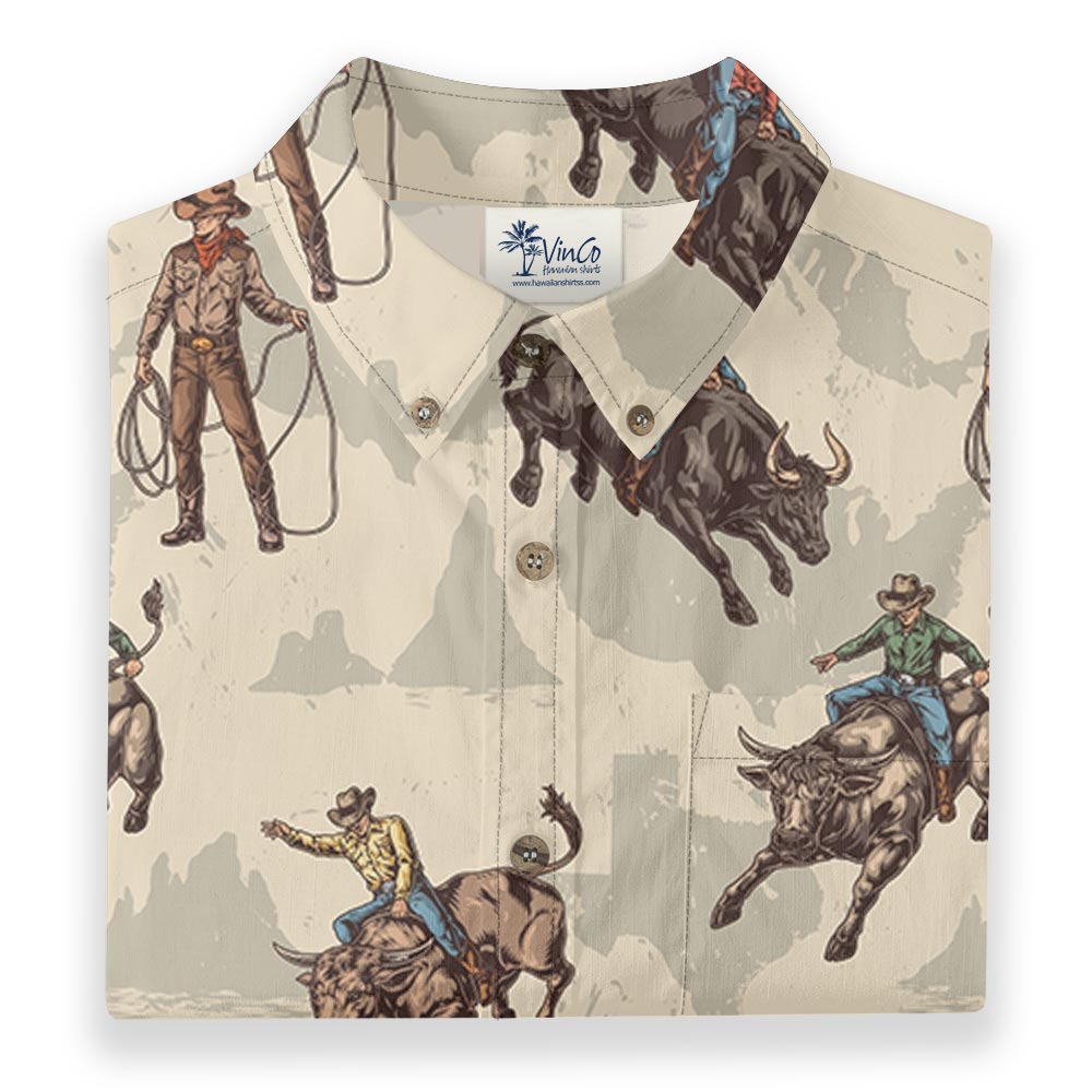 Cowboy Riding Bull Men's Button Down Cotton Shirt